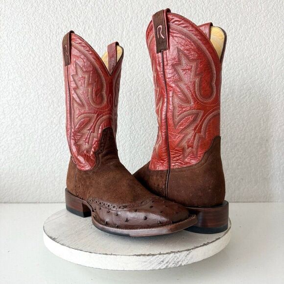 Rod Patrick Mens Cowboy Boots 10.5A Brown Full Quill Ostrich Rough Out Western - Picture 1 of 16